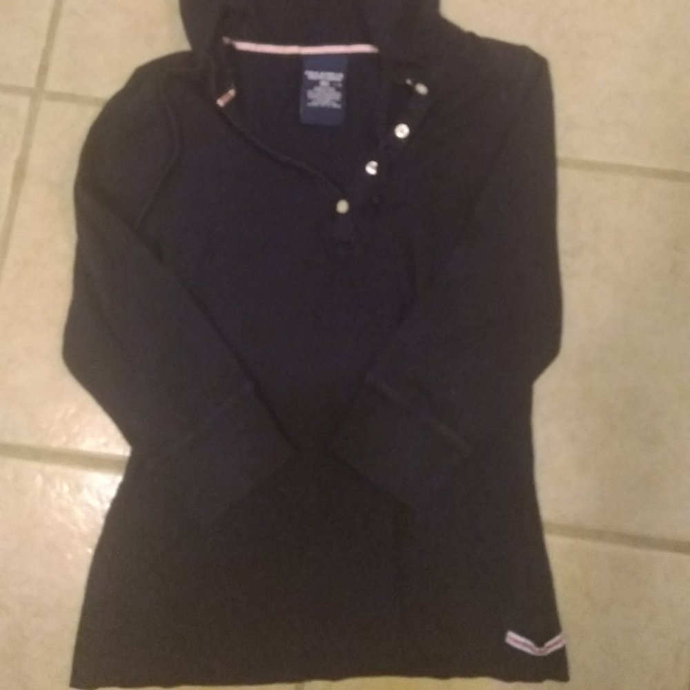 Polo 3/4 sleeve hooded top navy/black Large